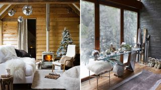 Cozy Christmas cabin chic interiors to show a fun Christmas party theme