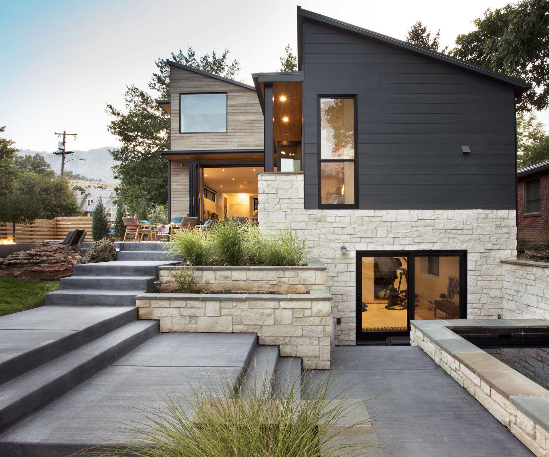 modern tiered backyard with plunge pool by soake pools