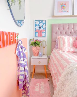 Colorful bedroom with nightstand