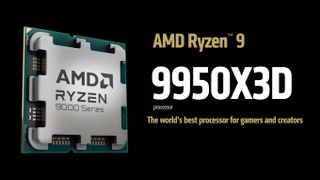 AMD press slide detailing the Ryzen 9 9950X3D processor.