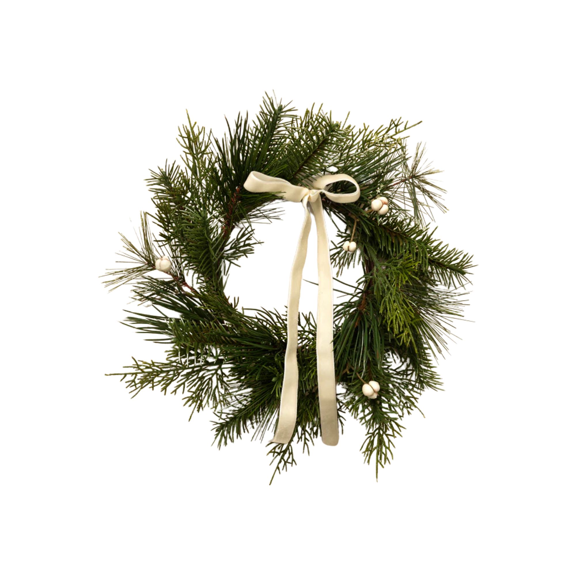 Mini faux wreath with white ribbon