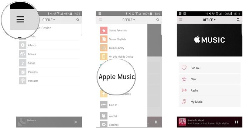 Tap the menu button, choose the service, use it as you would on any other device