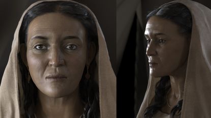 A facial approximation of an ancient woman.