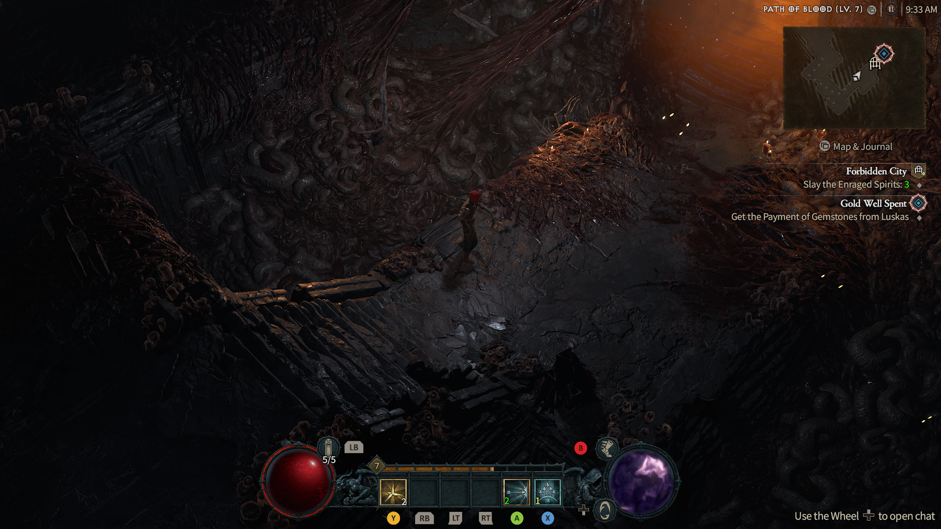A weird, Giger-esque dungeon in Diablo 4.