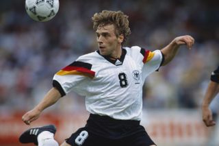 Thomas Hassler in action for Germany in 1992.