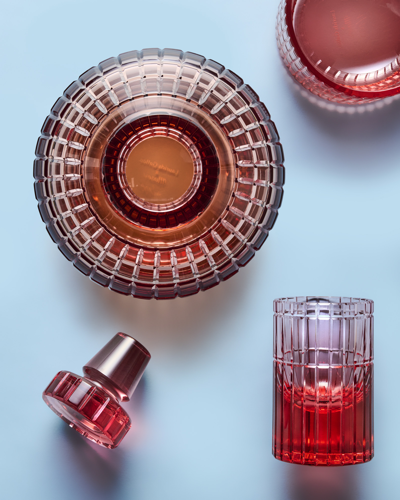 red glass tumblers and carafe