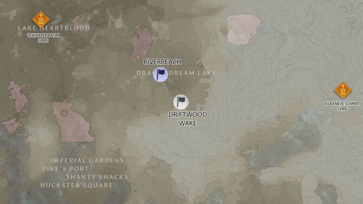 Enshrouded map highlighting base locations in Kindlewood