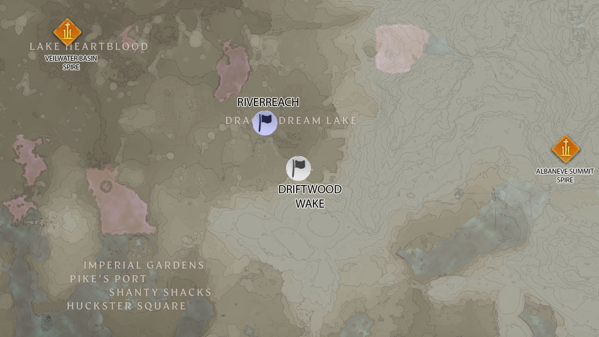Enshrouded map highlighting base locations in Kindlewood