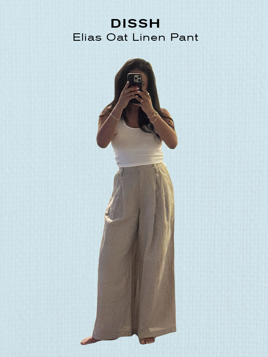 sierra mayhew in linen pants.