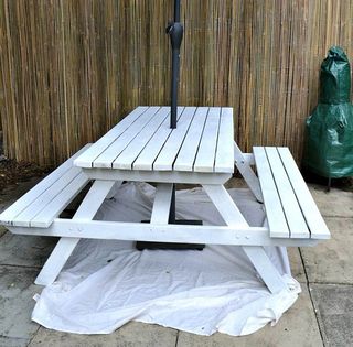 Garden upcycle idea with table primed for painting