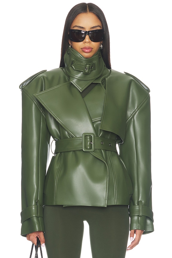 Faux Leather Belted Trench