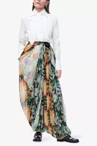 Loewe Draped Floral-Print Mid-rise Silk Crepe-De-Chine Trousers