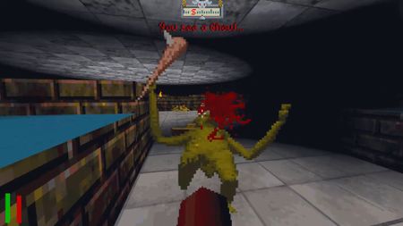 a player hitting a goblin with a stick in a dungeon