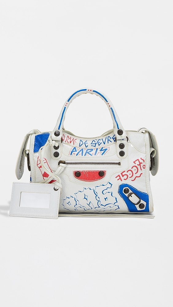 What Goes Around Comes Around Balenciaga White Agneau Graffiti Classic Shoulder Bag