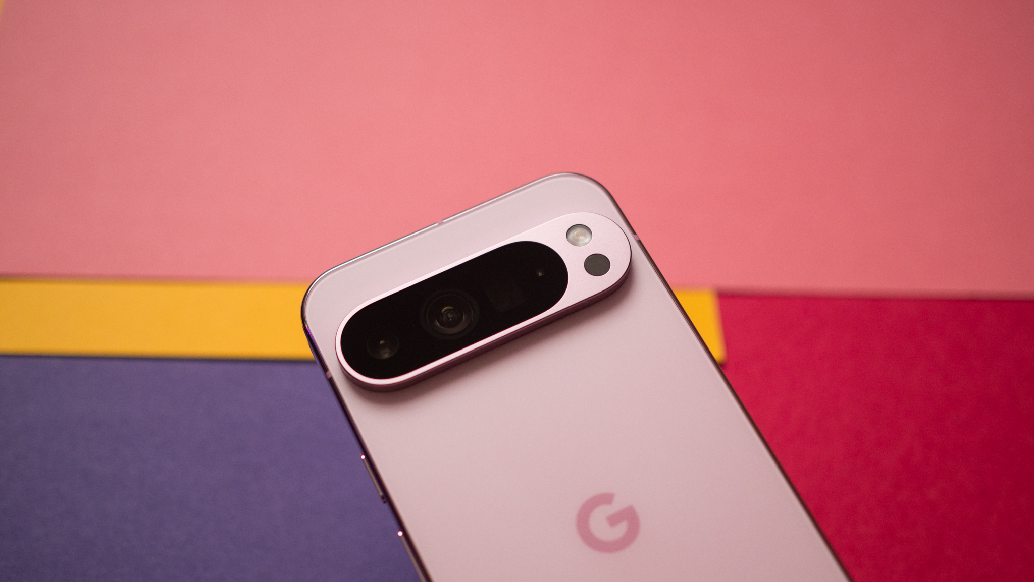 Pixel 9 Pro XL camera module highlighted against colorful background