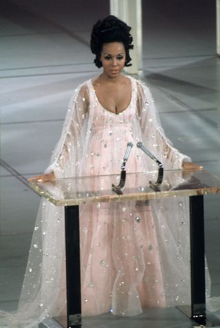 Diahann Carroll at the 1969 Oscars wearing a pink gown