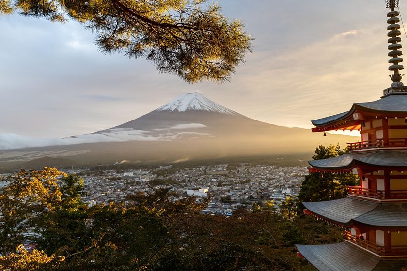 A photograph of Mount Fuji