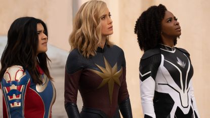 Iman Vellani, Brie Larson and Teyonah Parris in 'The Marvels'