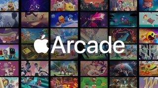 Apple Arcade logo with collage of games in the background