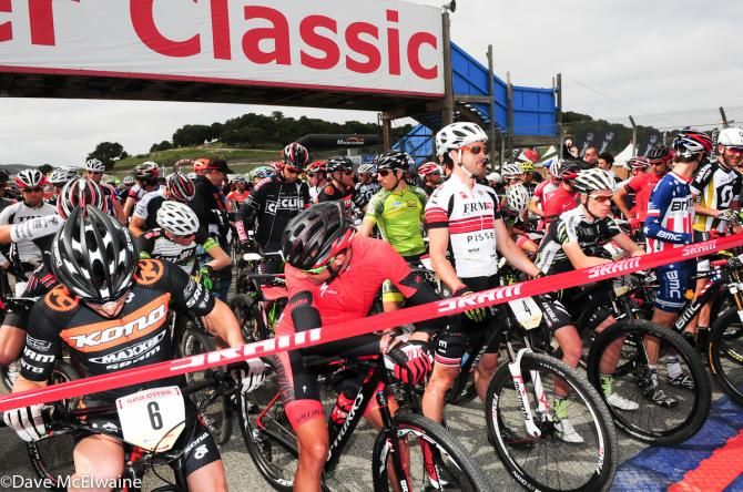 Riders in the starting grid for the Sea Otter cross country at Laguna Seca Raceway