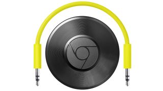 The Google Chromecast Audio and a yellow cable
