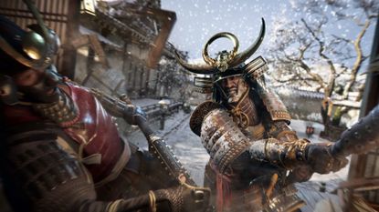 The samurai Yasuke attacking someone with a club during the real-time combat RPG, Assassin&rsquo;s Creed Shadows
