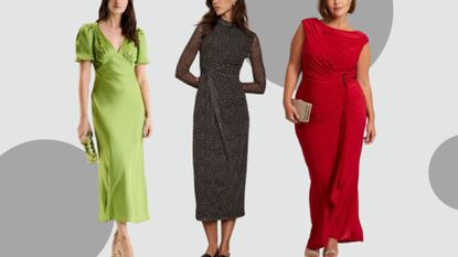 three models wearing stylish dresses to hide a tummy