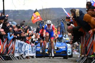 OUDENAARDE BELGIUM APRIL 03 LR Dylan Teuns of Belgium and Team Bahrain Victorious and Stefan Kng of Switzerland and Team Groupama FDJ compete during the 106th Ronde van Vlaanderen Tour des Flandres 2022 Mens Elite a 2725km one day race from Antwerp to Oudenaarde RVV22 WorldTour on April 03 2022 in Oudenaarde Belgium Photo by Tim de WaeleGetty Images