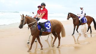 Magic Millions ambassador Zara Tindall takes part in the Magic Millions Barrier Draw on January 09, 2024