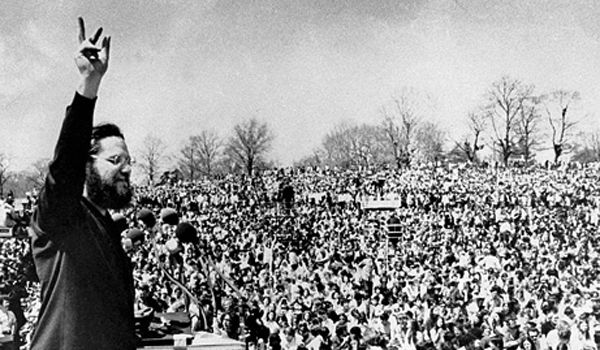 Ira Einhorn as the master of ceremonies at the first Earth Day rally on April 22, 1970. 