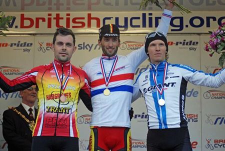 Elite men's podium for British 'Cross Champs: Winner Ian Field with Liam Killeen (right) and Jody Crawforth (left)
