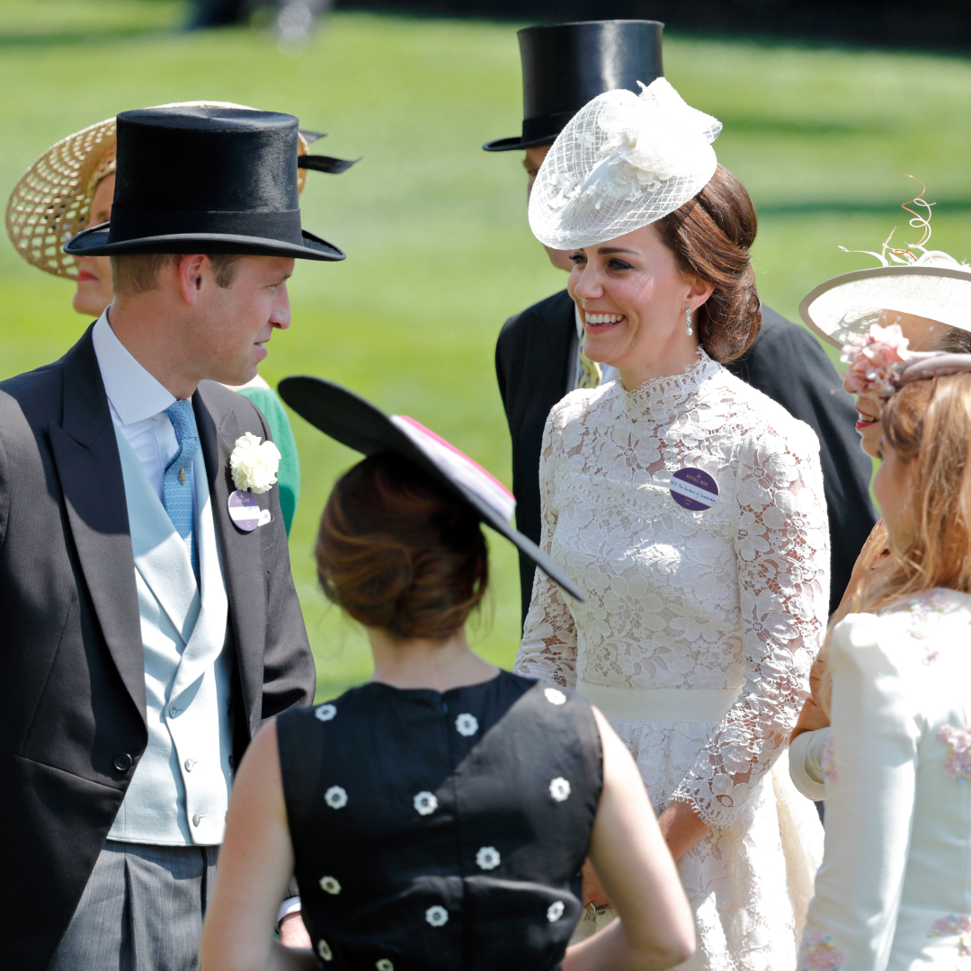 Prince William and Princess Kate talking to Princess Eugenie and Princess Beatrice at Royal Ascot