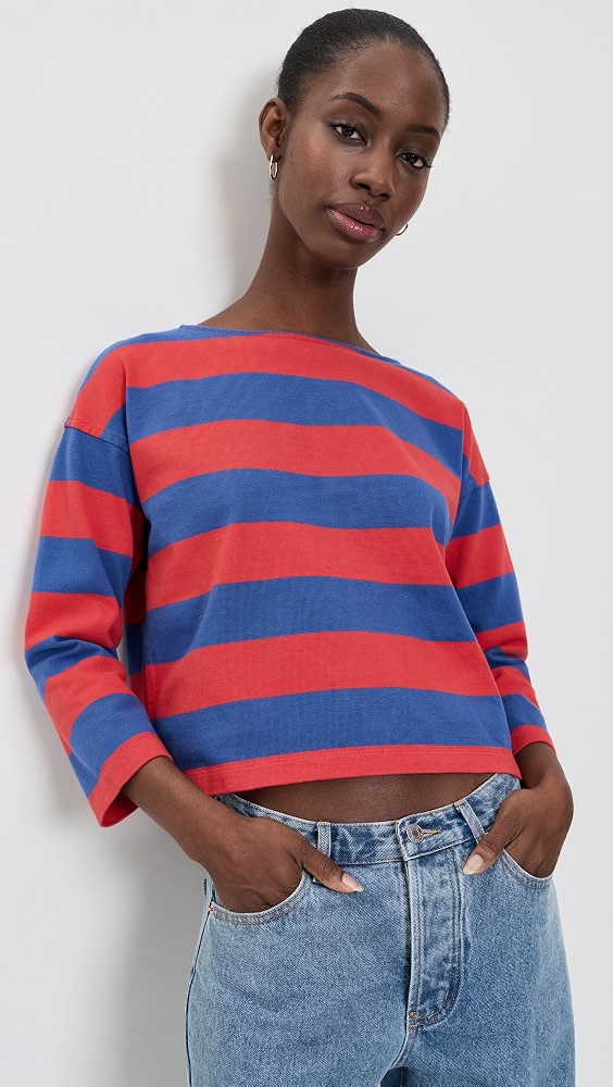 The Rugby Boatneck Long-Sleeve Tee in Club Cotton - Pomegrante Seed and Waterfall
