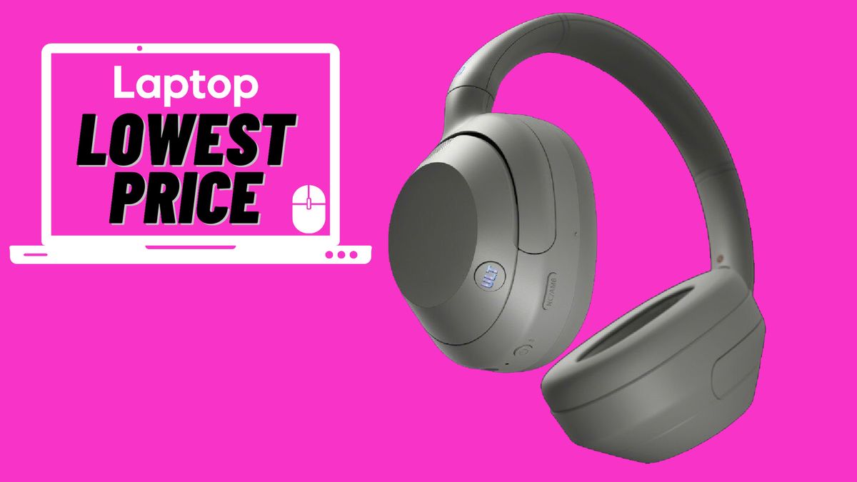 Sony ULT Wear headphones on a pink background with a &quot;Laptop Lowest Price&quot; badge in the upper-left corner