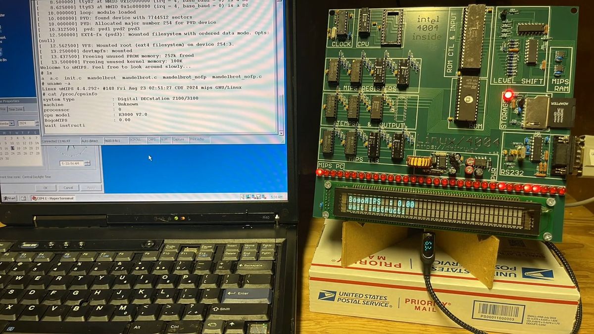 Intel 4004 running Debian Linux PC