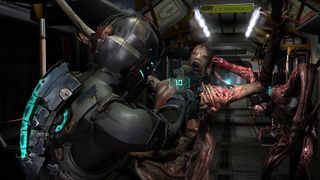 Shooting an alien in the mouth in Dead Space 2