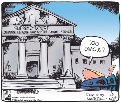 Political Cartoon U.S. Trump Supreme Court Brett Kavanaugh GOP corporations money ignorance