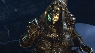 The Tolltaker boss from Act 2 of Baldur's Gate 3, a heavily armoured, multi-faced creature made of pure gold.