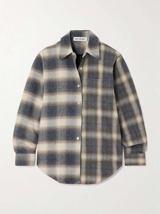 Apron Open-Back Checked and Striped Cotton-Flannel and Twill Shirt