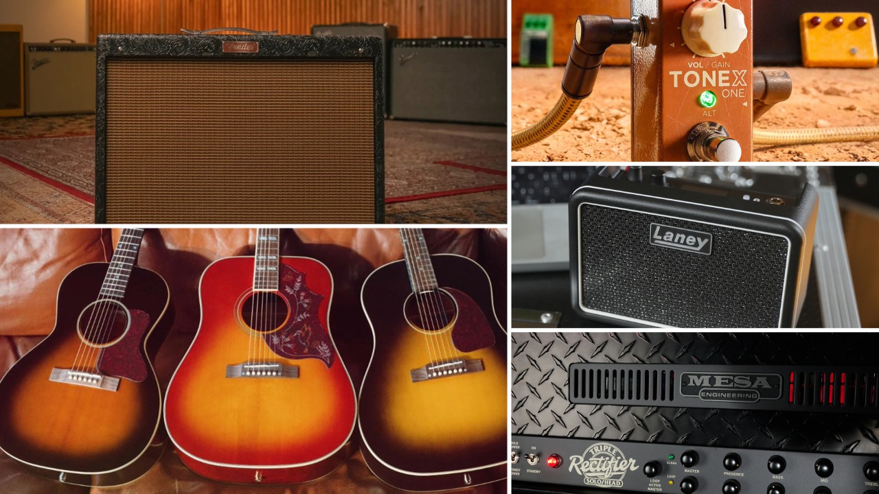 Fender Hot Rod Deluxe IV 30th Anniversary, IK Multimedia TONEX One Double Special, Epiphone Inspired by Gibson, Laney PRISM-MINI, Mesa/Boogie Triple Rectifier