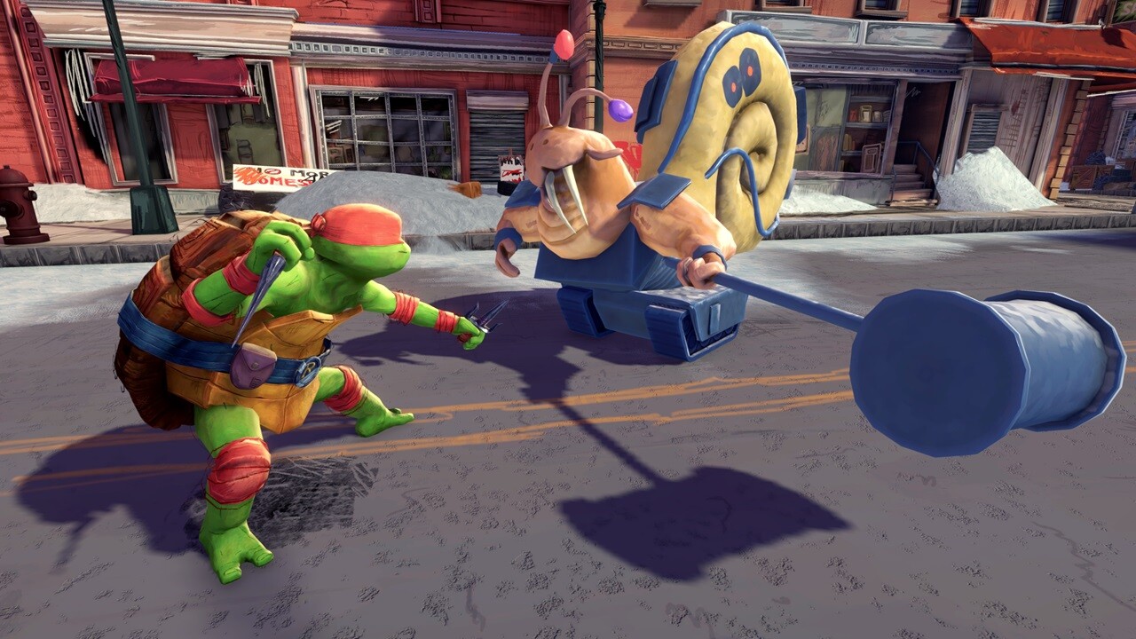 Promotional screenshot of Raphael fighting a mutant in Teenage Mutant Ninja Turtles: Mutants Unleashed