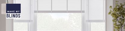 make my blinds logo top left with a wide image of blinds