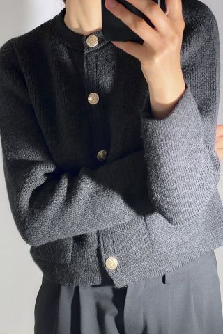 Zara black knit cardigan with gold buttons