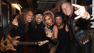 Lady Gaga backstage with Metallica at the Grammys