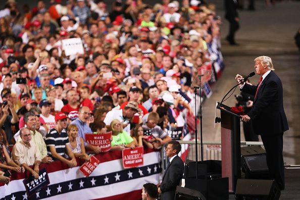 Trump speaks to supporters after the presidential debate.