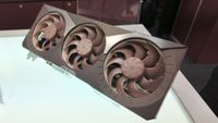 A photo of an Asus RTX 5080 Noctua Edition graphics card, on display at Computex 2025