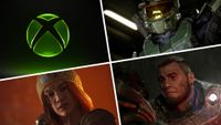 The Xbox Logo in the top left, Master Chief in top right, a State of Decay 3 character bottom left, and Marcus from Gears of War in the bottom right
