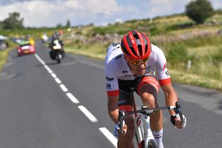 Jasper Stuyven attacks alone during stage 14 at the Tour de France