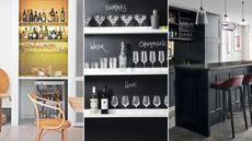 Three images of home bar setups