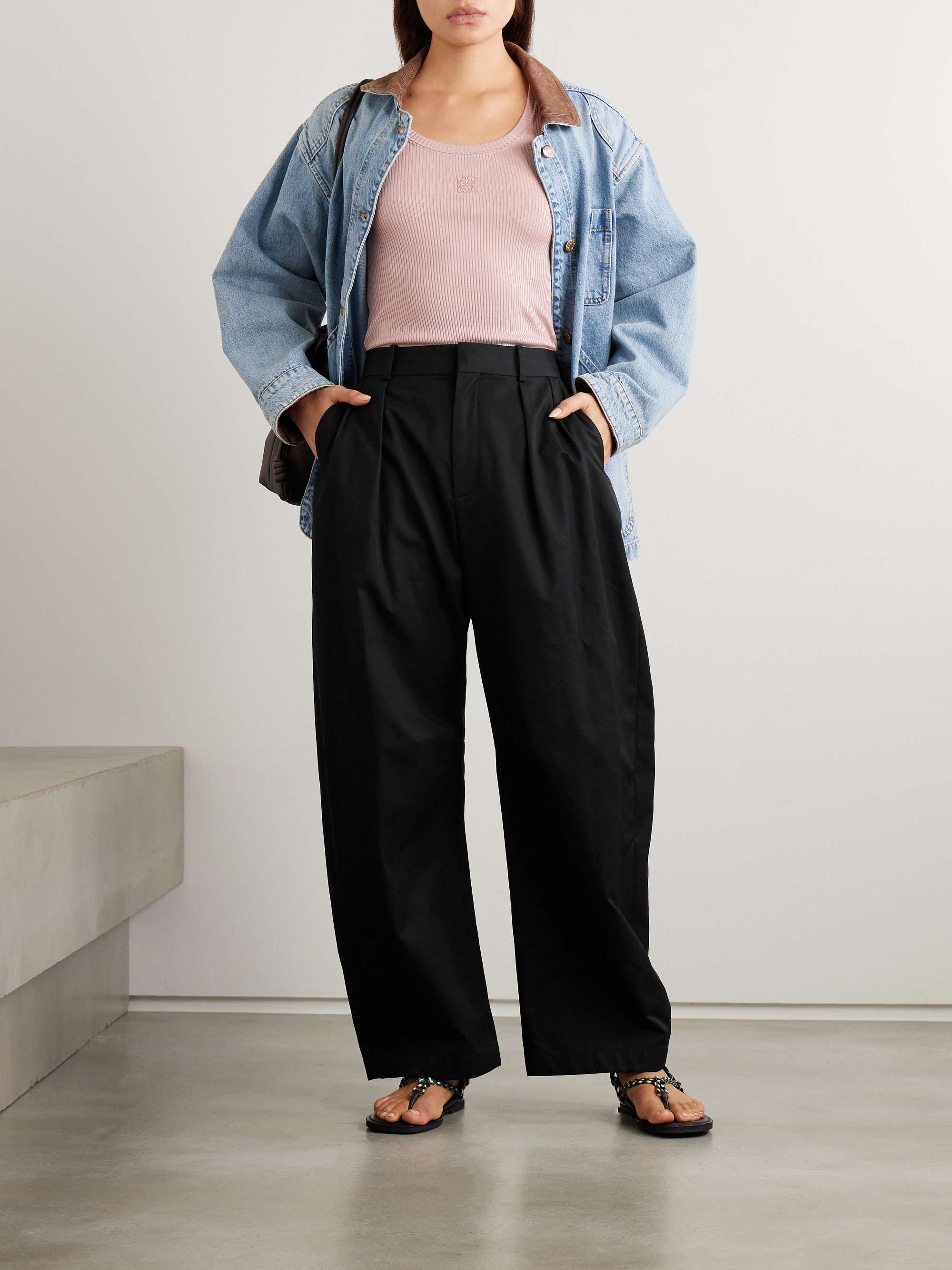Pleated Cotton and Silk-Blend Gabardine Barrel-Leg Pants